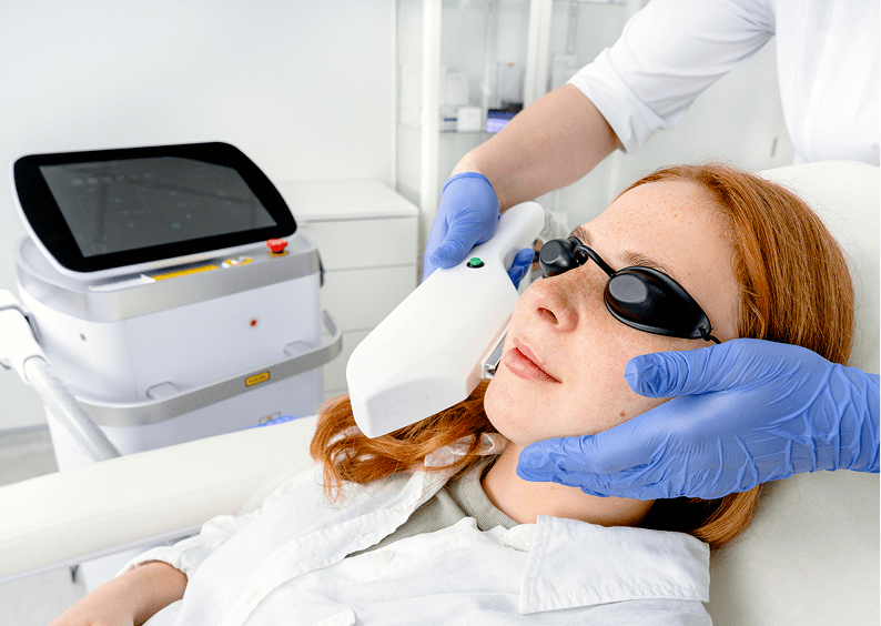 Patient undergoing cosmetic laser procedure